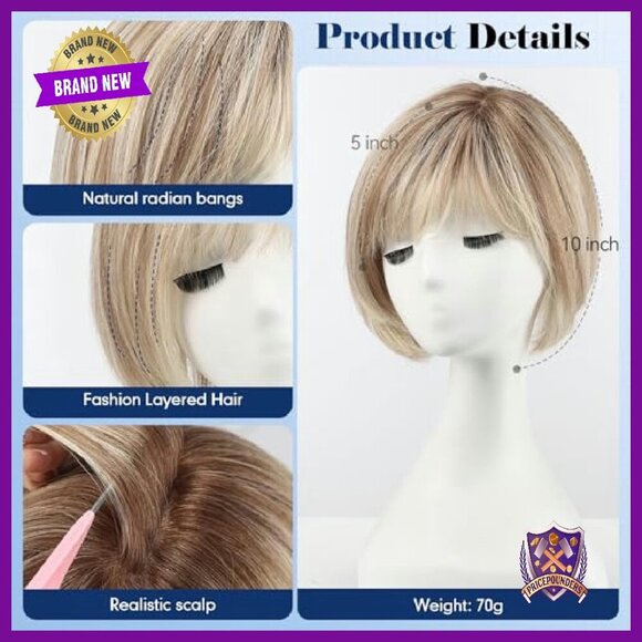 10-Inch Human Hair Topper, Silk Base, Clip-In for Thinning Hair